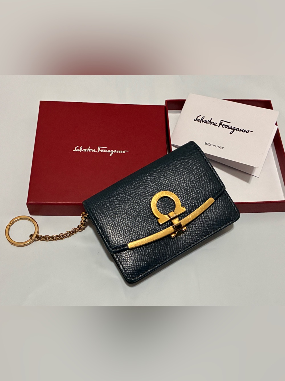 Salvatore Ferragamo Black Leather Wallet Garcini key holder BOX